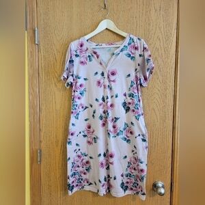Ekouaer Pink Floral Nursing short sleeve nightgown w/ pockets Size M